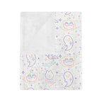 Kawaii Halloween Pattern Velveteen Microfiber Blanket | Pastel Halloween Neon Ghosts Bats Pumpkin Skull