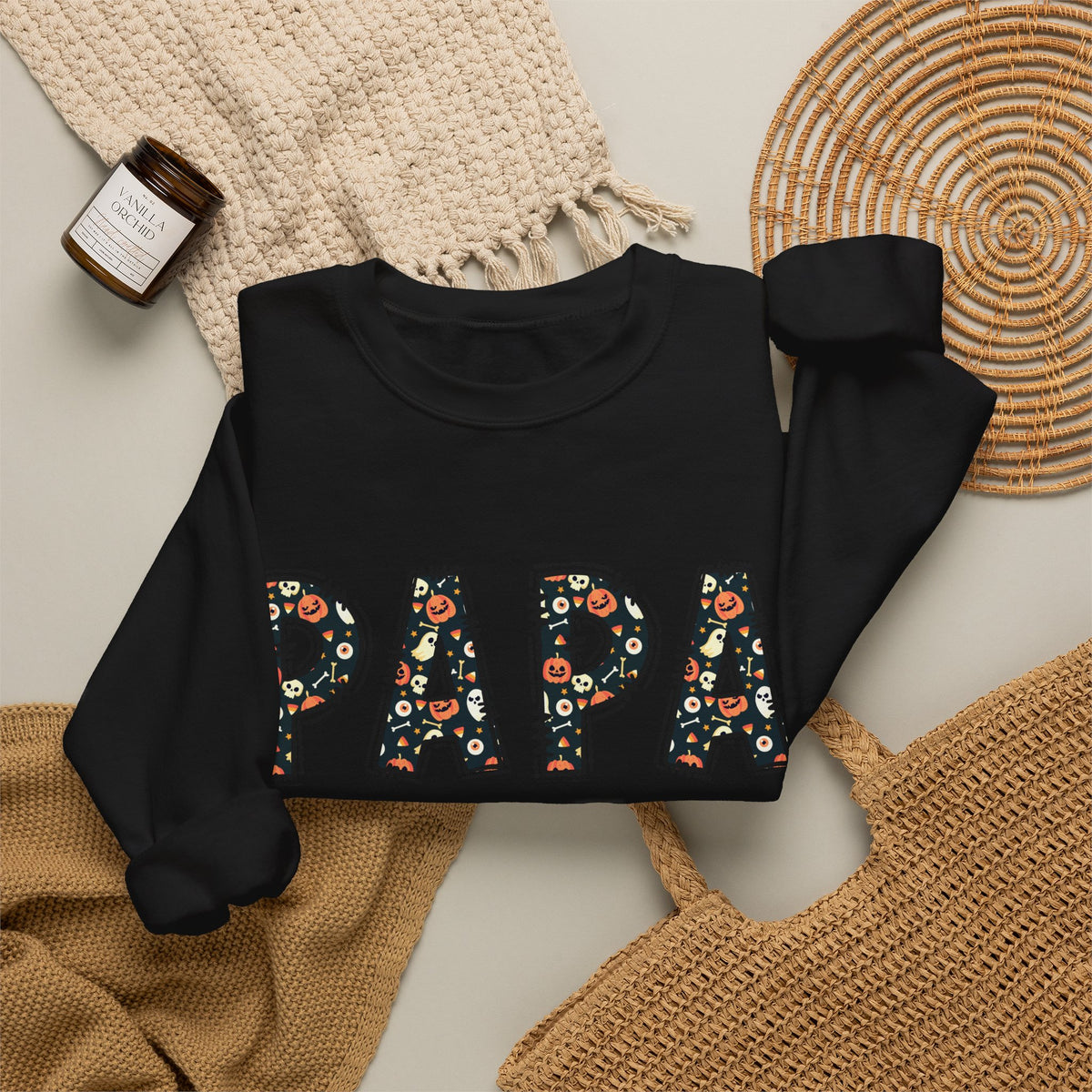 Papa Pumpkin Skull Halloween Sweatshirt | Dad Father Grandpa Grandfather Autumn Crew Halloween Sweater