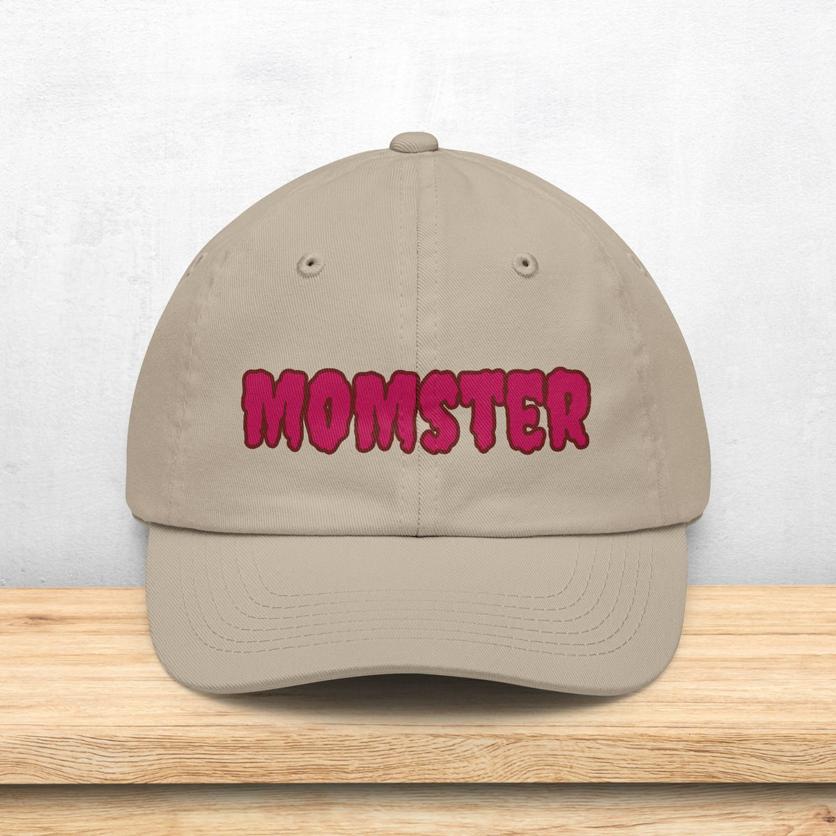 MOMSTER Embroidered Halloween Dad Hat | Mom Monster Cap, Gothic Pink Lettering