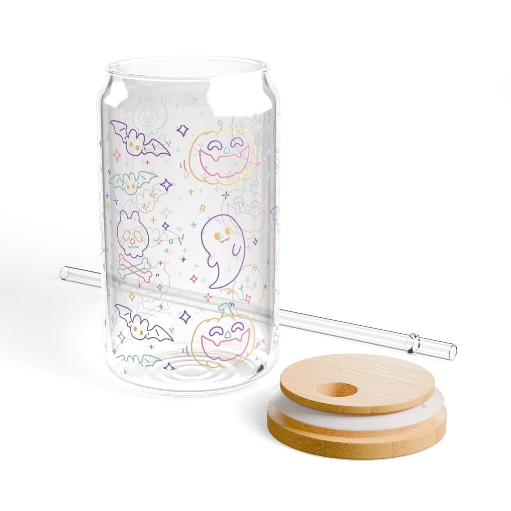 Cute Pastel Ghosts Sipper Glass Jar Halloween Cup