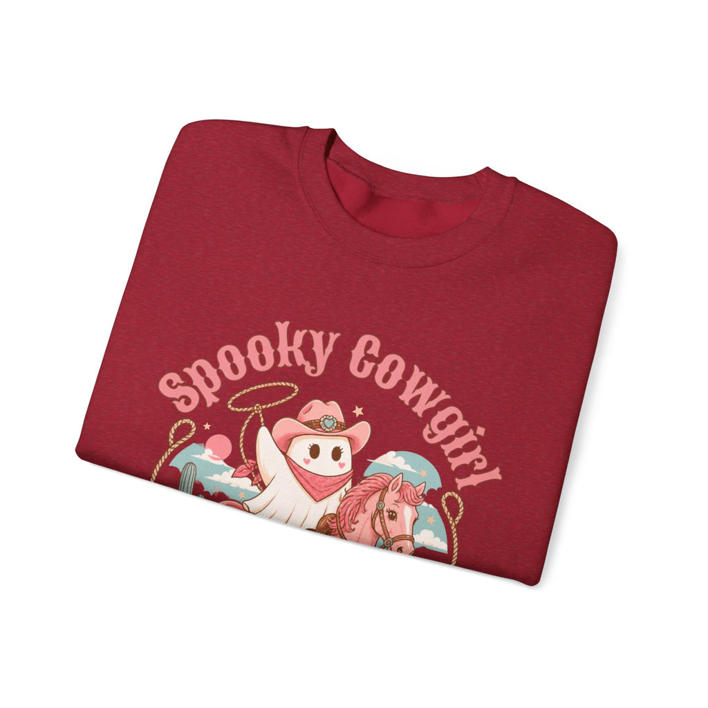 Crewneck Sweatshirt — “Spooky Cowgirl” Cute Western Cowboy Cowgirl Ghost Halloween Pullover