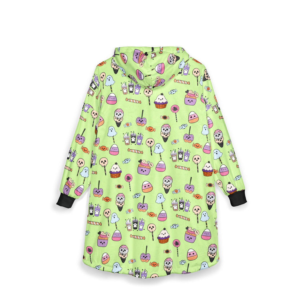 Cute Halloween Treats Pattern Hooded Blanket | Ghosts, Cupcakes, Lollipops, Ice Cream