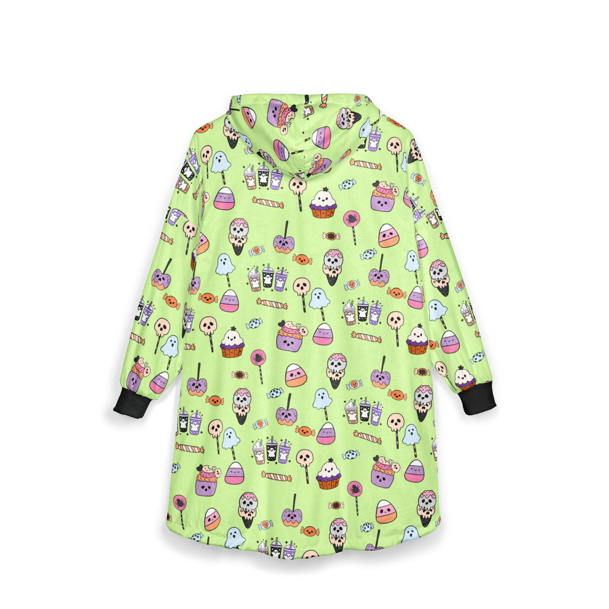 Cute Halloween Treats Pattern Hooded Blanket | Ghosts, Cupcakes, Lollipops, Ice Cream