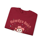 Crewneck Sweatshirt — “Howdya Boo?” Cute Western Cowboy Cowgirl Ghost Halloween Pullover